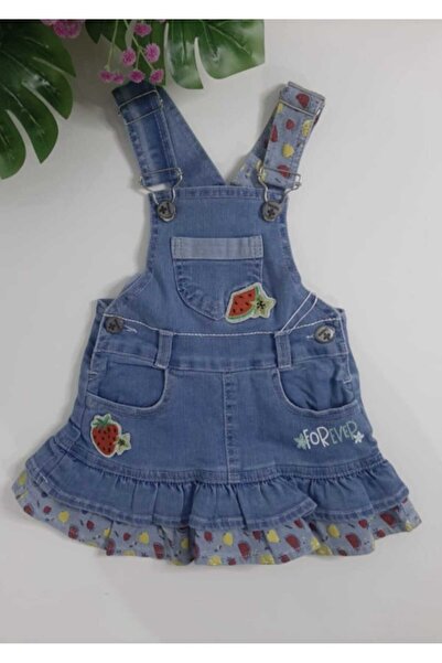 ÖNER KIZ ÇOCUK ÇİLEK NAKIŞLI KOT ELBİSE