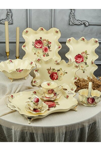 hediye Esterhomedecor Pedestal Rectangular Porcelain Serving Plate 34cm Single Piece