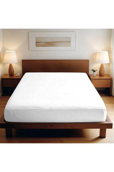 TEOHOMELİNENS 190 Gsm, 95% Cotton 5% Elastane Single Jersey Fitted Sheet, Double Size 160-180X200 cm - White