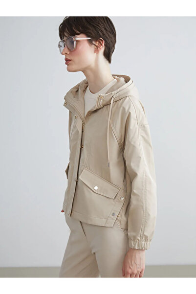 LC Waikiki Γυναικείο αδιάβροχο με κουκούλα LCW VisionBeige Oversize