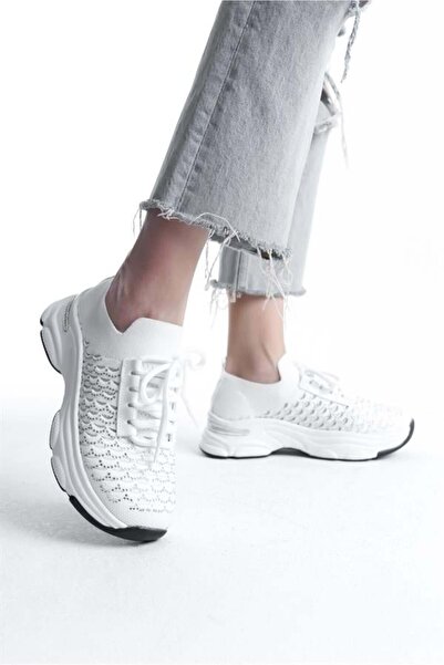Les Passent Tricotaje albe pentru femei Pantofi sport și pantofi sport cu piatră