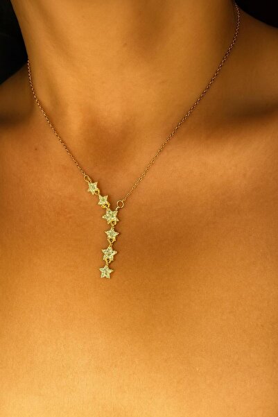 mirvia Kadın Yıldız Tasarımlı Zirkon Taşlı Altın Renk Zarif Kolye – Anti Alerjik, Kararma Yapmaz