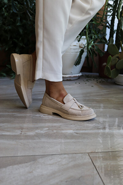 Yula Fashion Shoes Lore Kadın Günlük Loafer Bej Süet