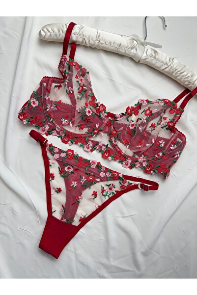ROZENİN LINGERIE Büyük Beden Dantelli Transparan Sütyen Takımı