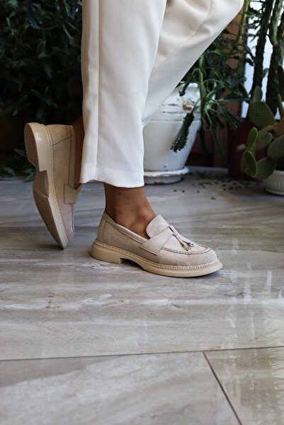 Yula Fashion Shoes Lore Kadın Günlük Loafer Bej Süet