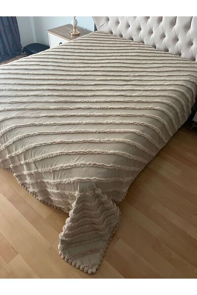Zeren Home Pom-Pom Detailed Single Cotton Bedspread Pike 160 X 260 - 1 Piece