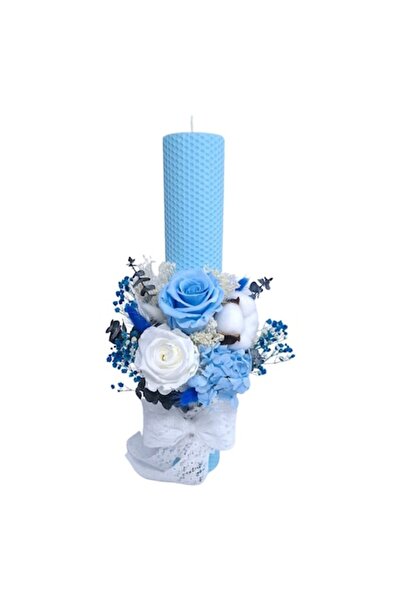 OEM Lumânare de botez din ceară de albine cu trandafiri și flori conservate, ...