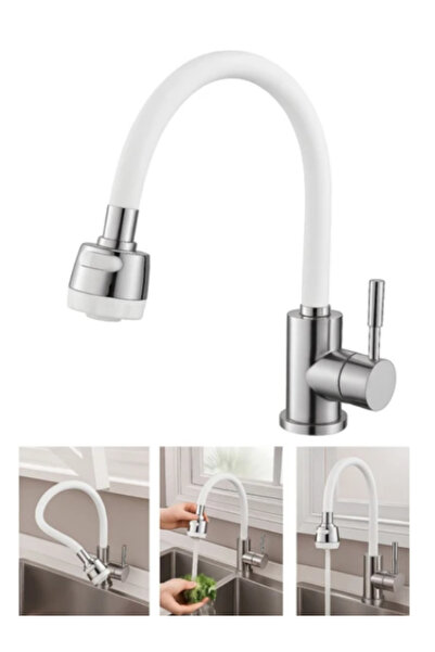 mucit home Beyaz Renkli Oynar Başlıklı Tasarruflu Silikon Musluk Başlığı Kubar