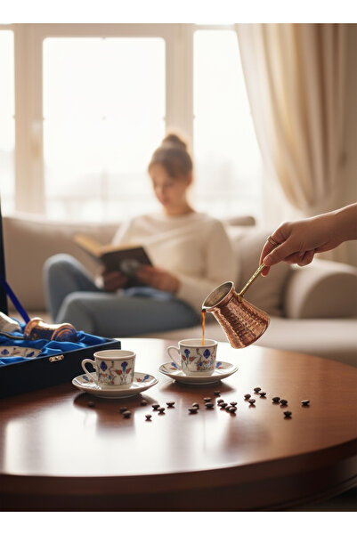 ÅLÅ OTANTİK HEDİYELİK Double Coffee Pot Coffee Cup Set with Velvet Box