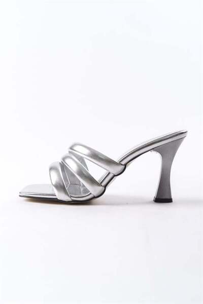 Les Passent Women's Silver 9 cm Goblet Heeled Slippers