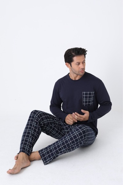 Arc Men's Pajama Set Plus Size Oversized Long Sleeve Plaid Cotton Seasonal