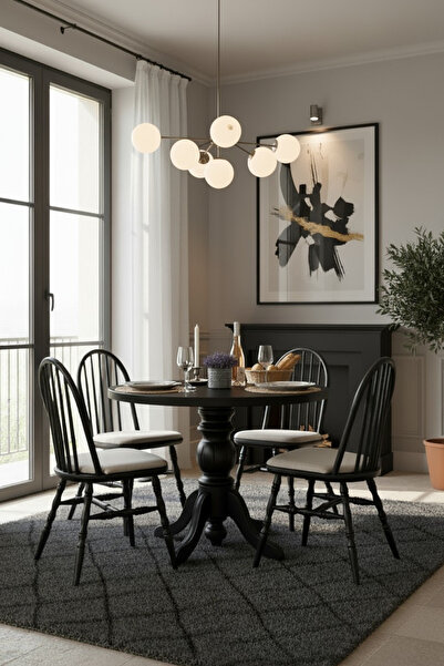 Woodenbend Laura Siyah Lake Yuvarlak Ahşap Masa Takımı 100x100 cm – 4 Sandaly...