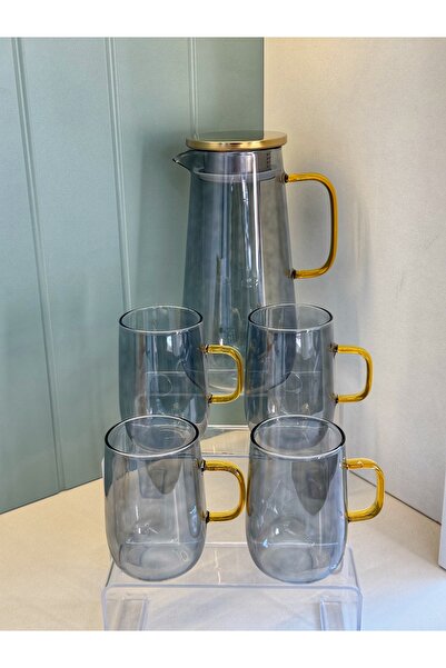 dunyazuccaciye 5 Parça Sürahi / Su Takımı Füme