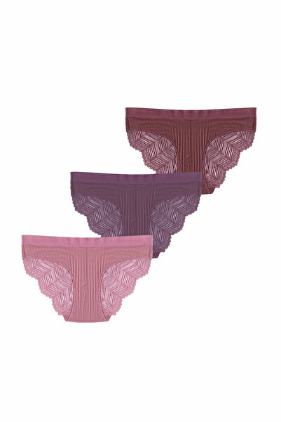 Simi Underwear Luxe Kadın Renkli Dantelli Slip Külot 3 lü Paket