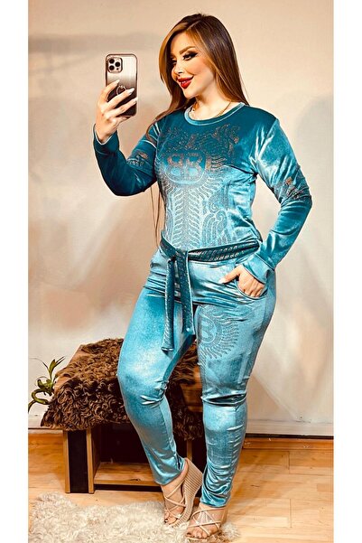 Kaptins Women's Stylish Jumpsuit & Salopet Stone Detailed Velvet Fabric