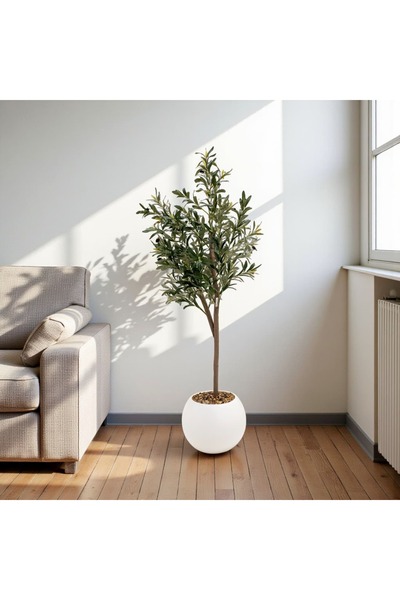 Casco Elegant artificial olive tree in a white round pot, 150 cm