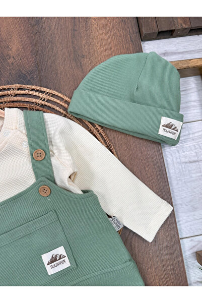 Bolly Baby Waffle Cap-Romper with Badges %100 Cotton Baby Boy Overall/Set