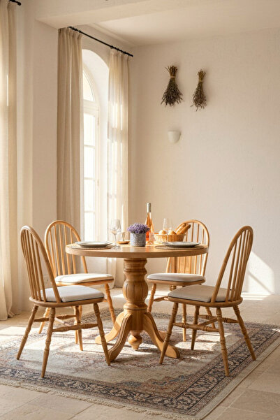 Woodenbend Laura Natural Ahşap Masa Sandalye Takımı 100x100 cm – Yuvarlak Mas...