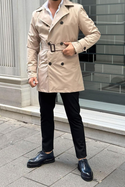 thesunfyre Men's Water Repellent Lined Italian Cut Slim Fit Long Belted Trench Coat