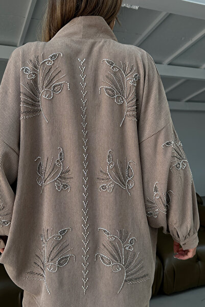 MİA NOURA Women's Sleeves and Back with Bead Embroidery Kimono