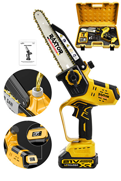 RAXTOR 36v Çift Akü Otomatik Yağlamalı El Testeresi Ağaç Odun Dal Kesme Budam...