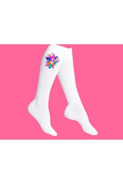 LİASSHOES Star Huntrix Printed White Knee-High Lycra Socks