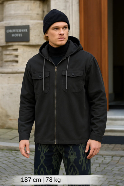 DAMGA JEANS Men's Basic Oversize Flexible Hooded Smoked Jacket