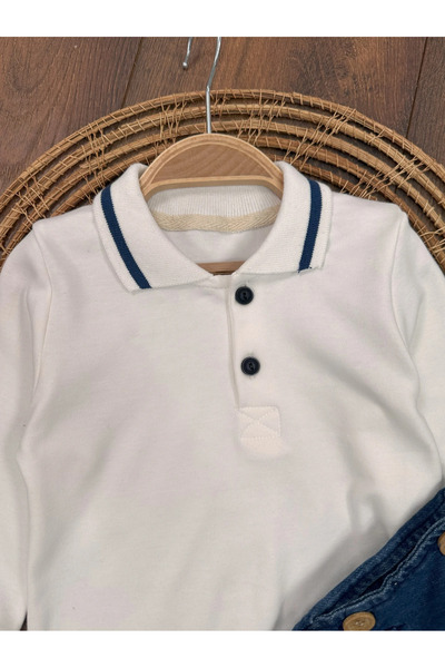 Generic Brand Overalls, Lycra Denim Polo Collar Sweatshirt, Buttoned Overalls, Baby Boy Set