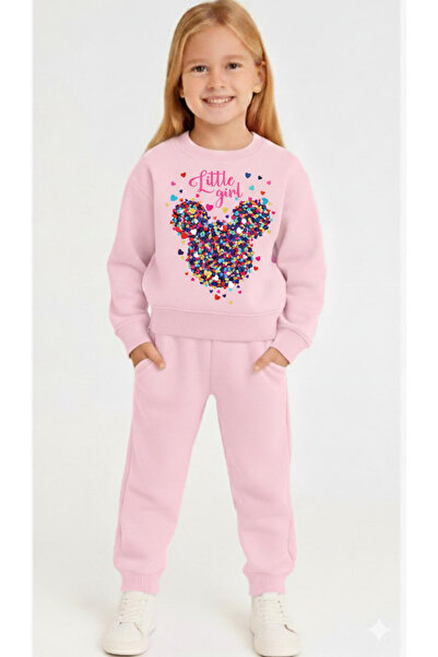 LİTTLE TORTOİSE Little Girl Heart Mickey Printed Tracksuit Set / Sweatshirt Set