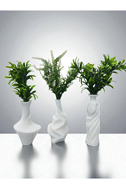TODEKORA Set de 3 vaze decorative albe moderne – Accesoriu minimalist și eleg...