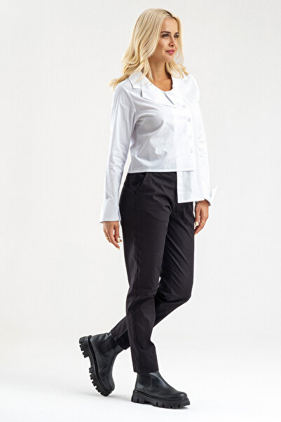 Bold & Young Women's Cuffed Asymmetrical Baby Collar Lycra Cotton Blouse