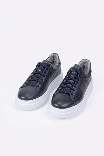 Vantaggio Volt Navy Blue Inside and Outside 100% Genuine Leather Men's Sneaker Shoes