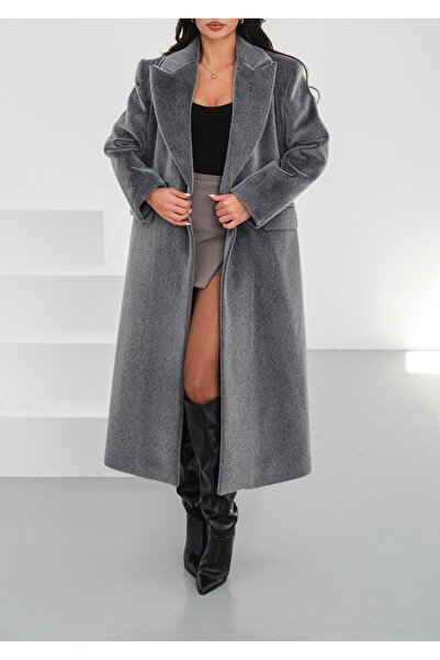 FERZOLAİO Oversize Wool Blend Gray Soft Coat