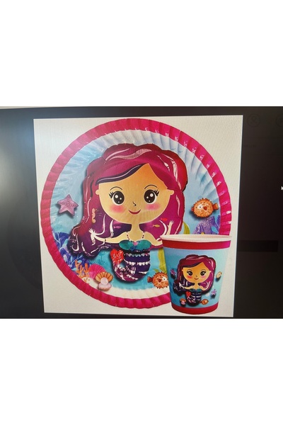 Partifabrik Set de farfurii și pahare din carton cu tematică sirenă 8 farfurii 8 pahare