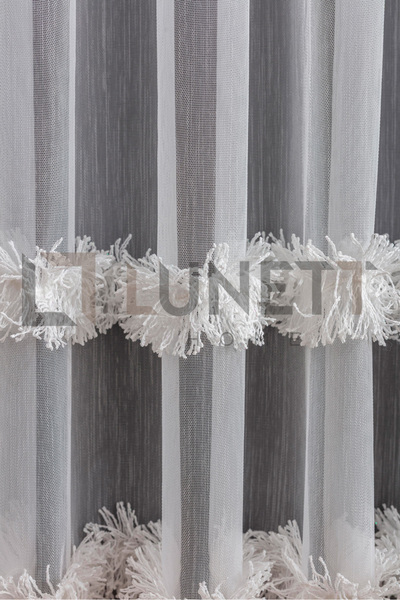 LUNETT HOME Ready to Use Foldet Linen Patterned Skirt with Tassel Detail and Sparsely Plied Tulle Curtain