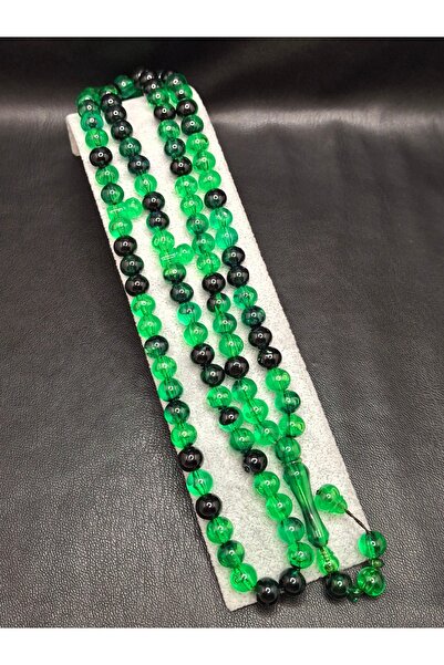Han Ticarethane سبحة من العقيق المسحوق باللون الأخضر والأسود مكونة من 99 حبة