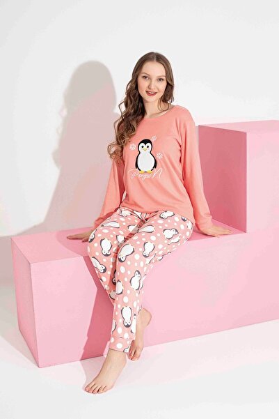 Tarık Women's Penguin Patterned Thermal Fabric Pajama Set Mother-Daughter Combination Should Be Added to the Cart Individually.