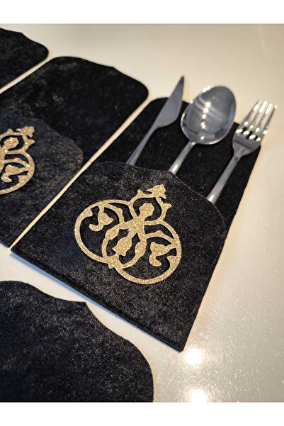 SEHARA 6 Pieces/Pocketed Spoon Rests/Velvet/Leather Embroidered/Leather Back/22.5X11Cm