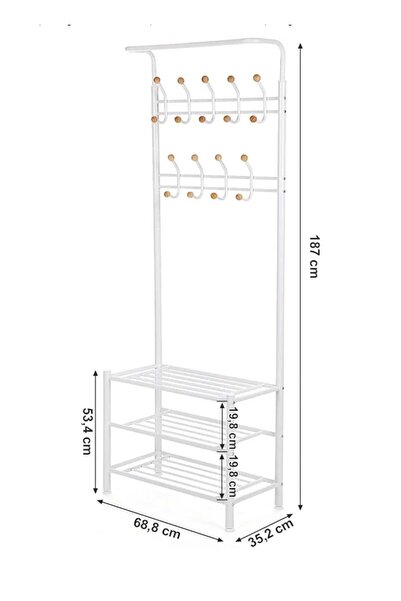 Songmics Home SONGMICS Hsr04W Gardırop, Elbise Standı, Boru Çapı 32 Mm, 3 Ayakkabı Raflı, 18 Metal Kancalı, Beyaz