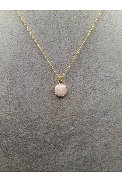 Han Ticarethane Gold Color Pearlescent White Color Round Model Necklace