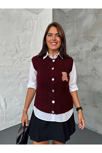 Elif Özbey Butik Plum Teddy Embroidered Sweater