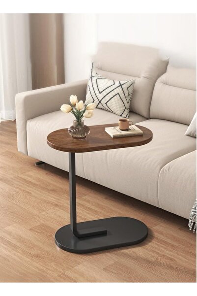 ALL İN C-Shaped Side Table for Guest, Coffee and Laptop Stand with Stable Metal Frame for Bedroom and Office