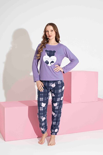 Tarık Women's Teddy Bear Patterned Thermal Fabric Pajama Set Mother-Daughter Combination Should Be Added to the Cart Individually.