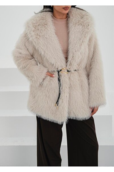 FERZOLAİO Belted Long Stone Fur Coat