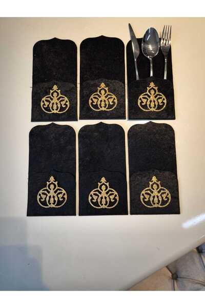 SEHARA 6 Pieces/Pocketed Spoon Rests/Velvet/Leather Embroidered/Leather Back/22.5X11Cm