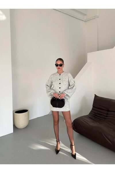 My Blog Gray Skirted Cardigan Set - 00377