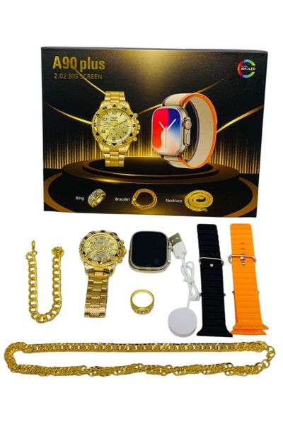 PlusOto A90 PLUS Smartwatch and Jewelry Set Golden Edition