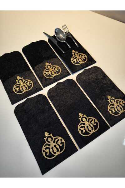 SEHARA 6 Pieces/Pocketed Spoon Rests/Velvet/Leather Embroidered/Leather Back/22.5X11Cm