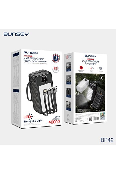 bunsey بنك طاقة BP42 2.4A مع كابل 40000 مللي أمبير في الساعة
