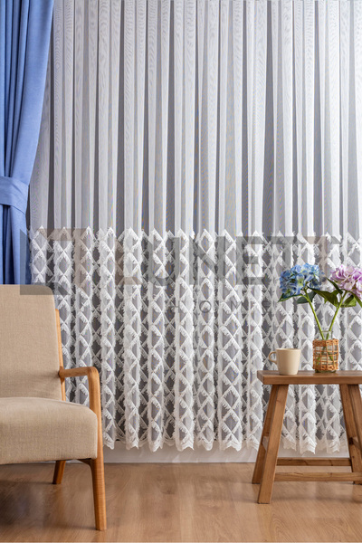 LUNETT HOME Ready to Use Foldet Linen Patterned Cross-Tassel Sparsely Pleated Tulle Curtain